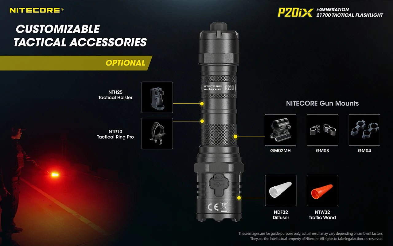 Nitecore P20iX USB - C oppladbar taktisk lommelykt 4000 lumen med 5000mAh batteri - HzConnect
