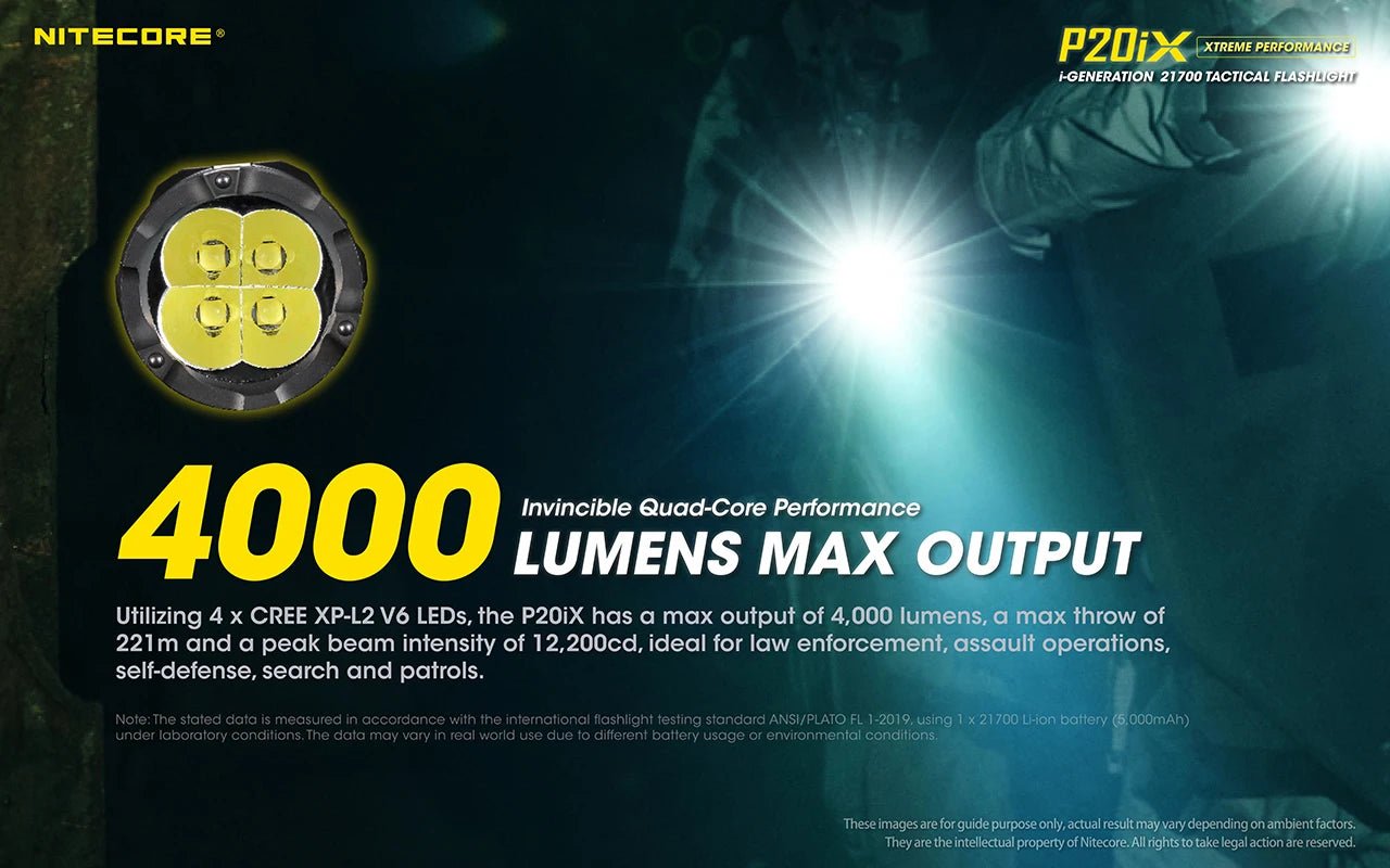 Nitecore P20iX USB - C oppladbar taktisk lommelykt 4000 lumen med 5000mAh batteri - HzConnect