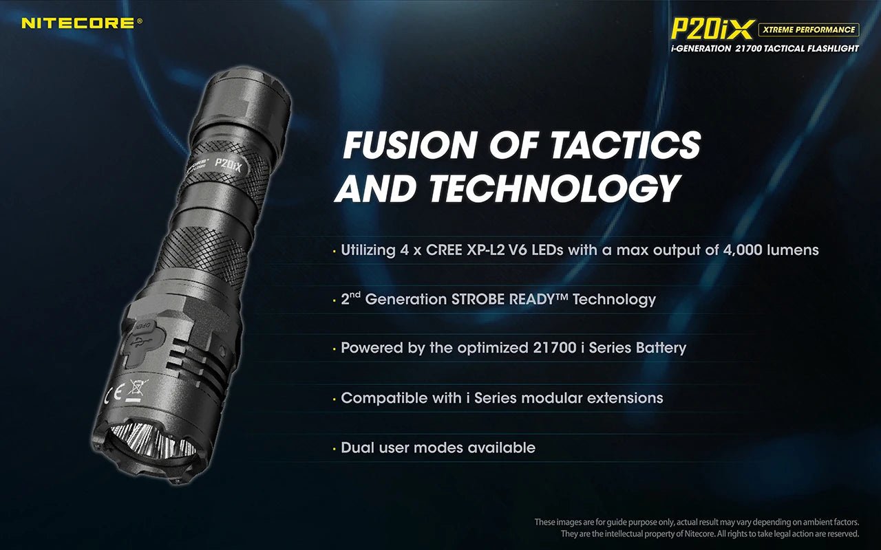 Nitecore P20iX USB - C oppladbar taktisk lommelykt 4000 lumen med 5000mAh batteri - HzConnect