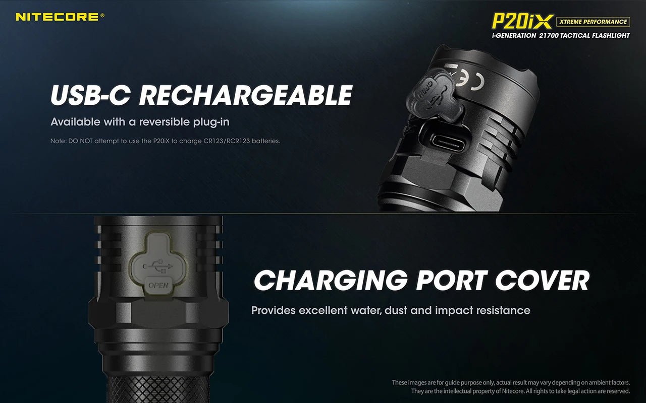 Nitecore P20iX USB - C oppladbar taktisk lommelykt 4000 lumen med 5000mAh batteri - HzConnect