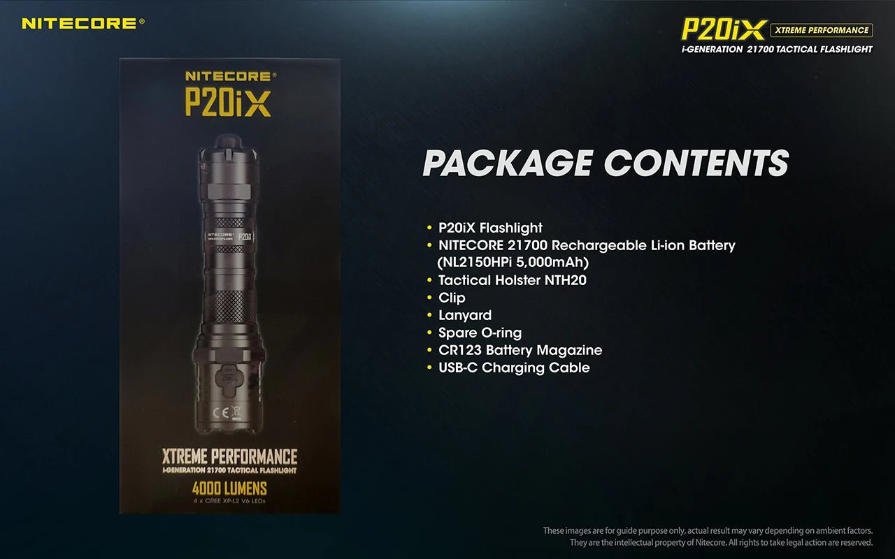 Nitecore P20iX USB - C oppladbar taktisk lommelykt 4000 lumen med 5000mAh batteri - HzConnect